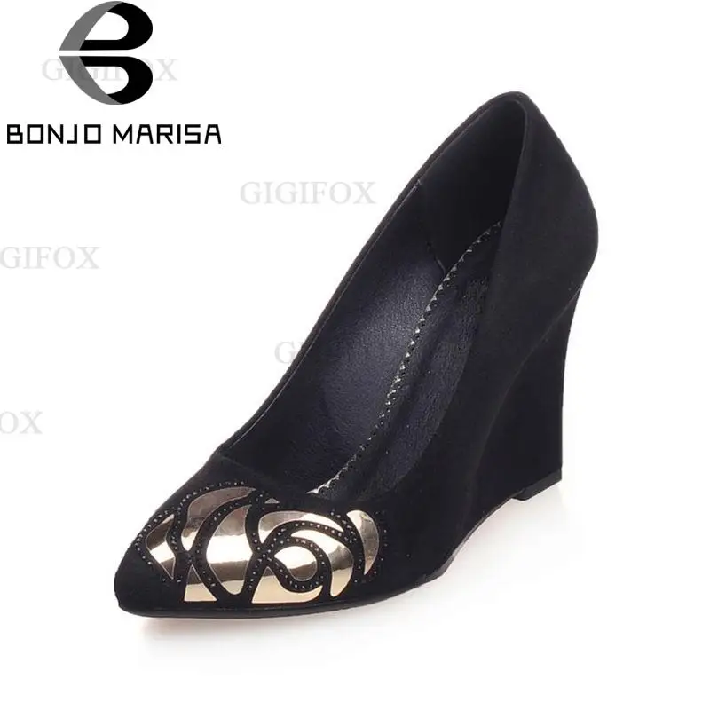 

GIGIFOX 2021 Spring Autumn Fashion Patent Women Pumps Big Size 32-42 Shallow Footwear Woman Wedges Party Wedding Women Shoe