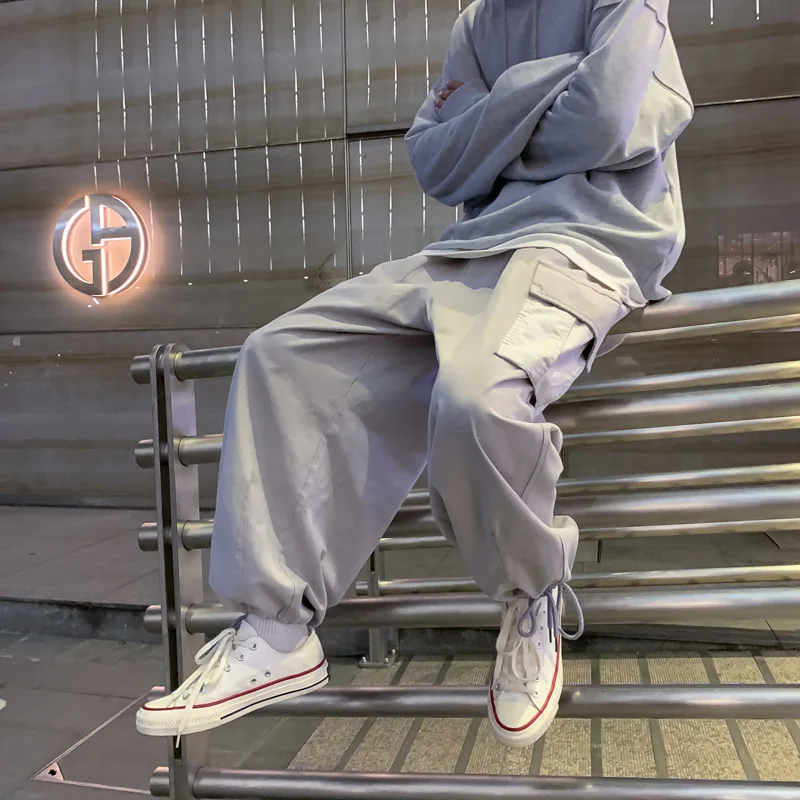 

The Latest Autumn Thin Japanese Retro Loose Big Pocket Overalls For Men And Women Straight Nine-point Wide-leg Trousers