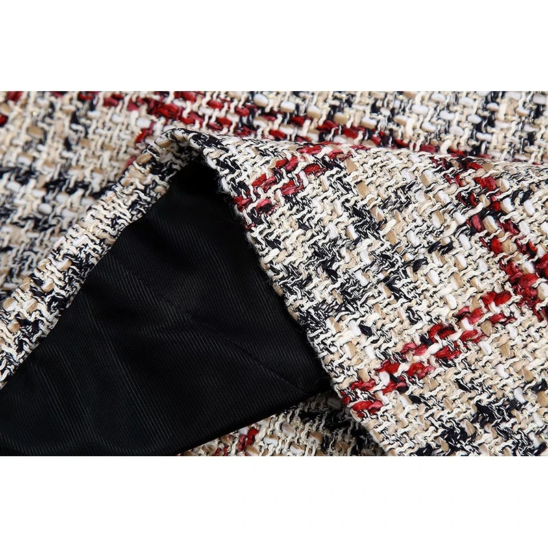 

YOSIBCD Women 2021 Fashion Double Breasted Tweed Check Blazers Coat Vintage Long Sleeve Pockets Female Outerwear Chic Tops