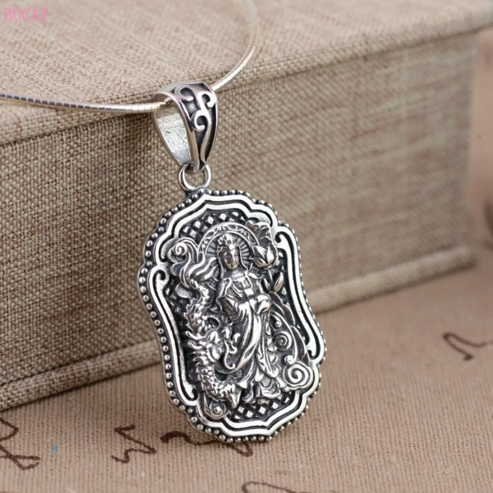 

BOCAI S925 pure Silver pendant retro Thai silver craft pendant Buddhist culture Avalokitesvara Buddha pendant for men and women