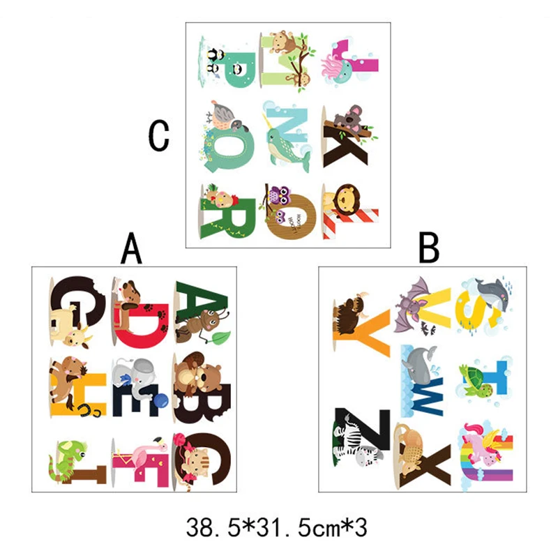 

3pcs/Set 26 Letters Wall Stickers A-Z Alphabet Nursery Kids Room 38.5cmx31.5cm
