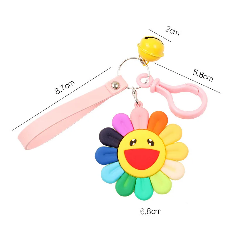 

2020 Colorful Sunflower Anime Keychains Silicone Smiley Face Expression Figure Key Chain Children Cute Toys Key Ring