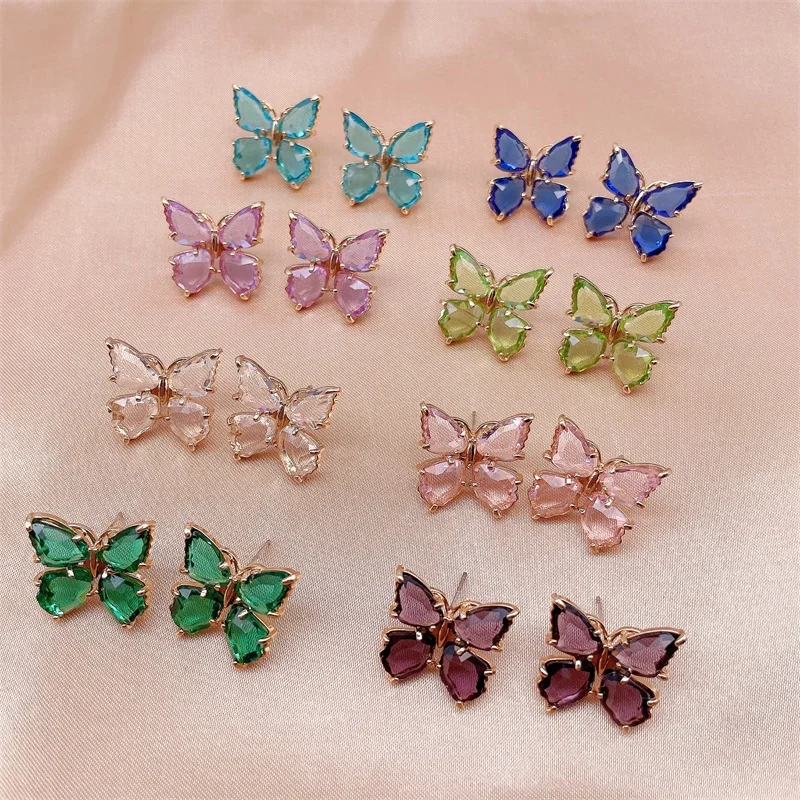 

Peixin 9 Colors Luxury Women's Shiny Butterfly Earrings Colorful Animal Earrings Sweet and Cute Crystal Butterfly Party Gift