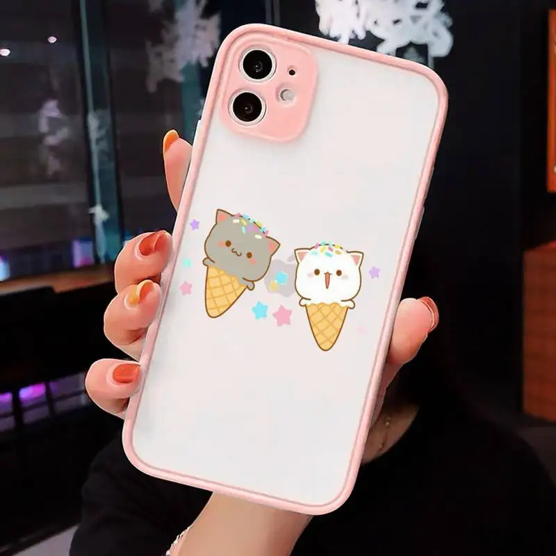 

Peach cat lovely cartoon Phone Case matte transparent For iphone 7 8 11 12 plus mini x xs xr pro max cover luxury design coque
