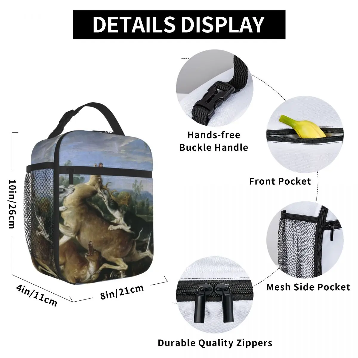 

Deer Hunt Lunch Bag for Women Men Large Insulated Lunch Box with Water Bottle Holder and Pockets
