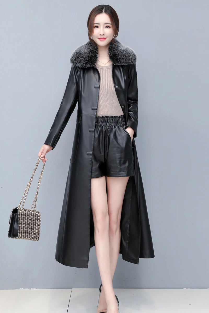

autumn and winter New 2020 Leather coat mid-length slim fit large fur collar sheep leather windbreaker large size coat
