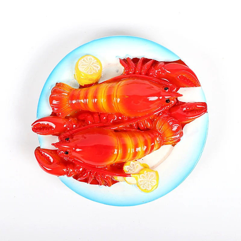lobster Bionic food refrigerator magnetic paste milk pan egg bread tomato refrigerator paste message stick magnet button home decoration - Color: lobster