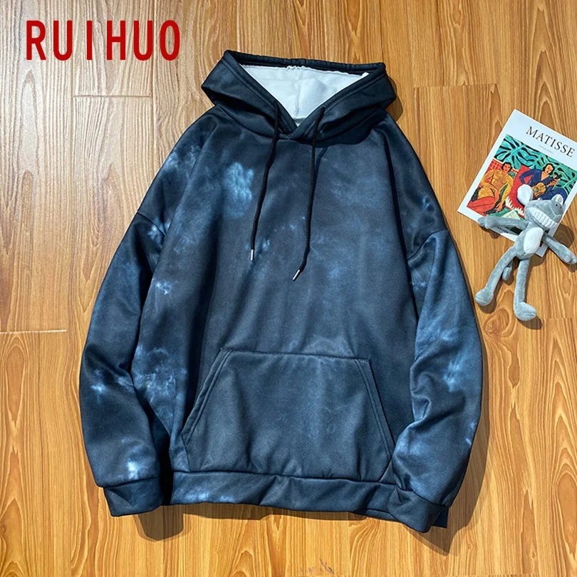 RUIHUO 2021 новая весенняя рубашка с принтом в стиле хип хоп из пуловера капюшоном