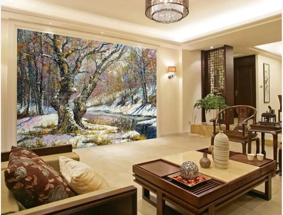 Пользовательские фото обои для стен 3 d красивые Лес Дерево пейзаж картина маслом