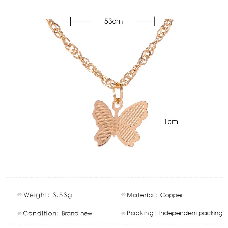 Женское колье с подвеской-бабочкой вечернее ожерелье золотистого цвета на