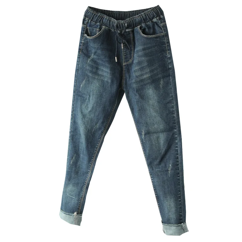 Осенние джинсы Для женщин большой Размеры тонкий типа ретро джинсовые штаны 2019