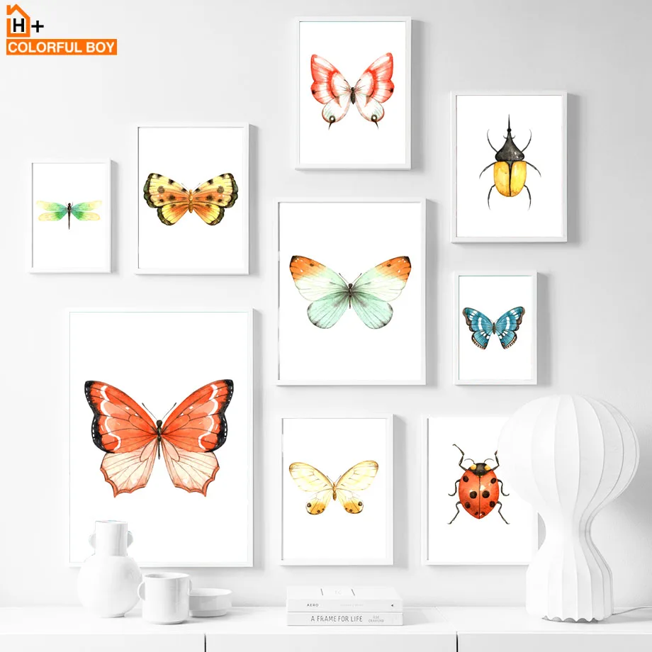Бабочка Стрекоза Жук скандинавские плакаты и принты настенные художественные