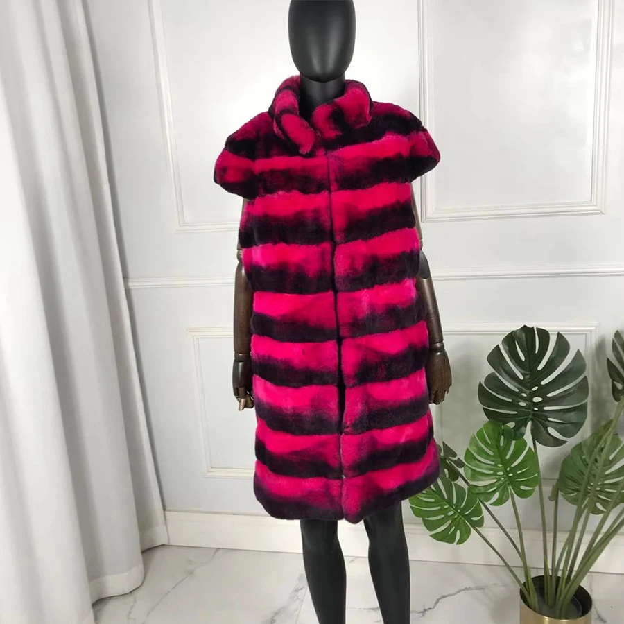 CNEGOVIK 2016 women's real fur vest chinchilla Rex rabbit fur waistcoat lady images - 6