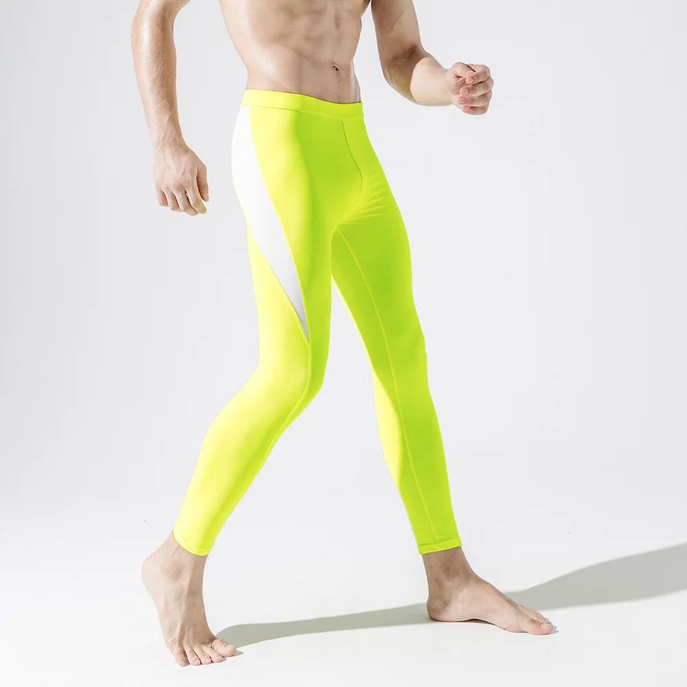 Fluorescent yellow Для мужчин s утягивающие треники колготки для мужчин спортивные Леггинсы для фитнеса спортивная одежда длинные брюки для спортзала тренировочные брюки обтягивающие леггинсы - Цвет: Fluorescent yellow