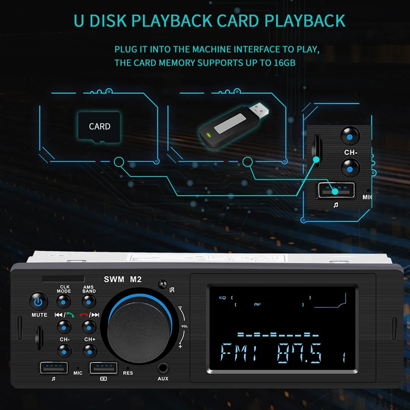 Автомагнитола Bluetooth автомобильная стерео 1 Din MP3-плеер Громкая связь A2DP USB зарядка