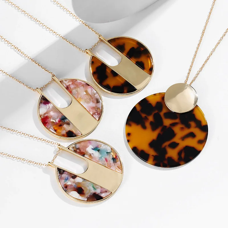 Новые Модные леопардовые полимерные золотые ожерелья для женщин акриловые