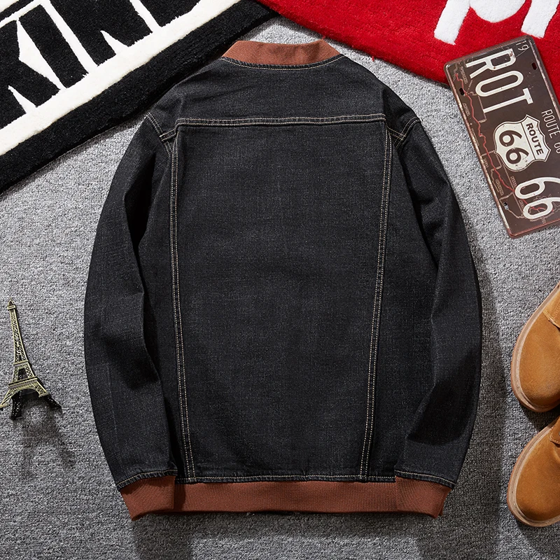 Мужская повседневная приталенная джинсовая куртка черная хлопковая