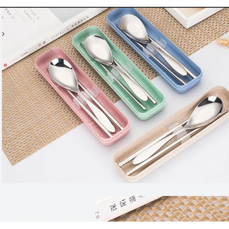 

Solid Color Stainless Steel Chopsticks Spoon Set Two Piece Anti-skidding Portable Travel Adult Dinnerware Sets Kitchen Tools