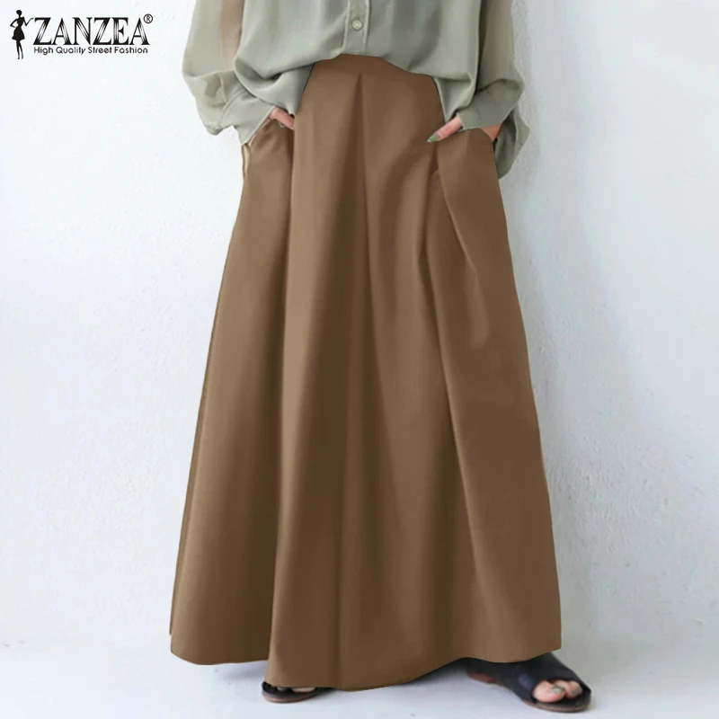 

ZANZEA Women Summer Elastic Waist Wide Leg Pant Loose Holiday Long Trouser Elegant Culottes Work OL Pantalon Palazzo
