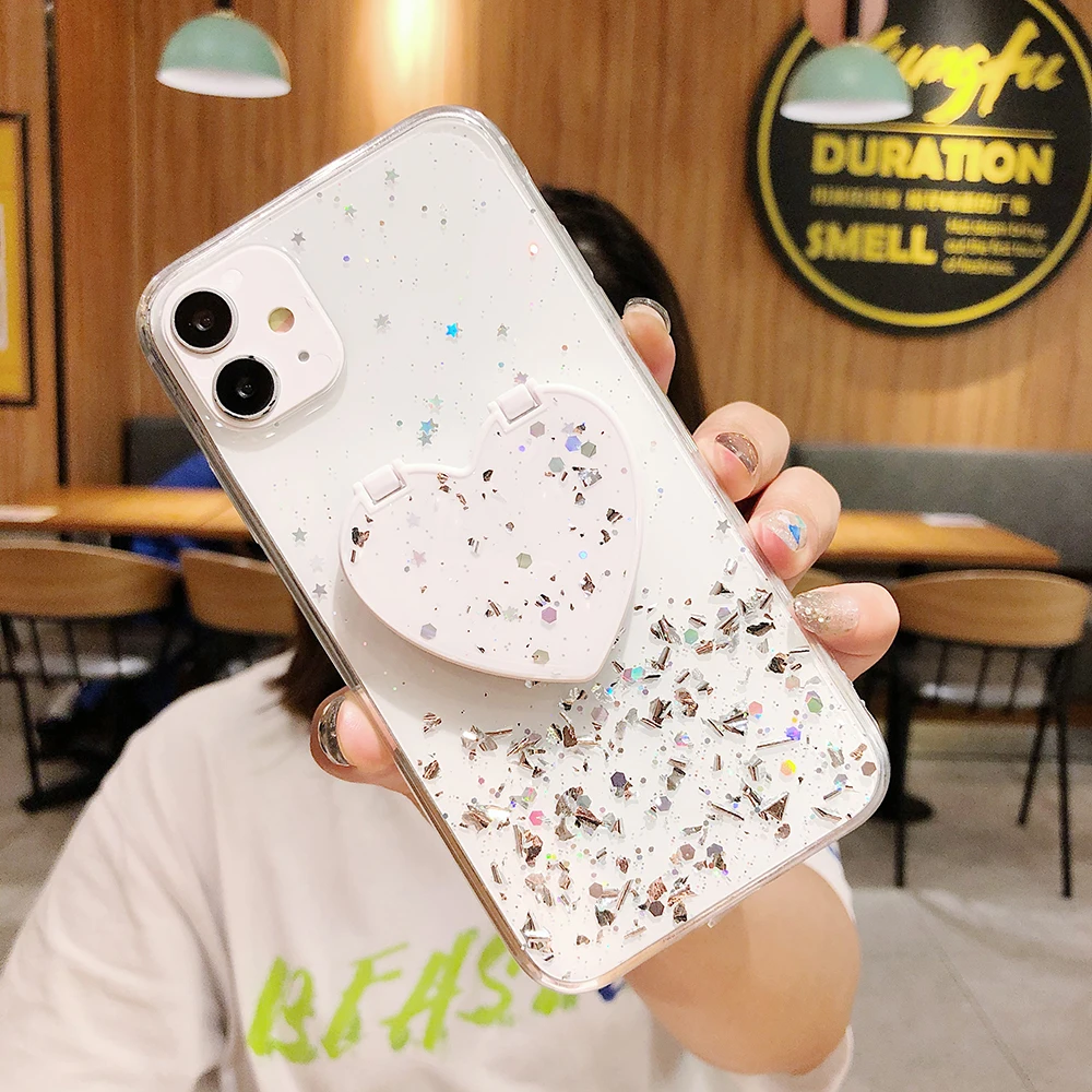 

Gradient Glitter Mirror Stand Phone Case For Huawei P40 Lite P20 P30 Lite Pro P50 Pro Mate 30 20 Pro Soft Clear Back Cover Cases