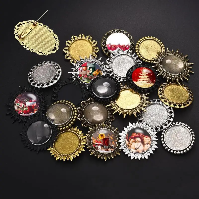 10 шт./компл. Сплав Брошь базовый лоток настройки со стеклянными кабошонами