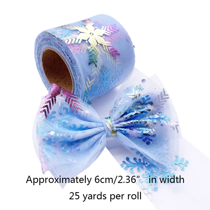 

6cm Stamping Glitter Iridescent Snowflake Pattern Tulle Mesh Roll DIY Tulle Craft Birthday Party Supplies Wedding Decor