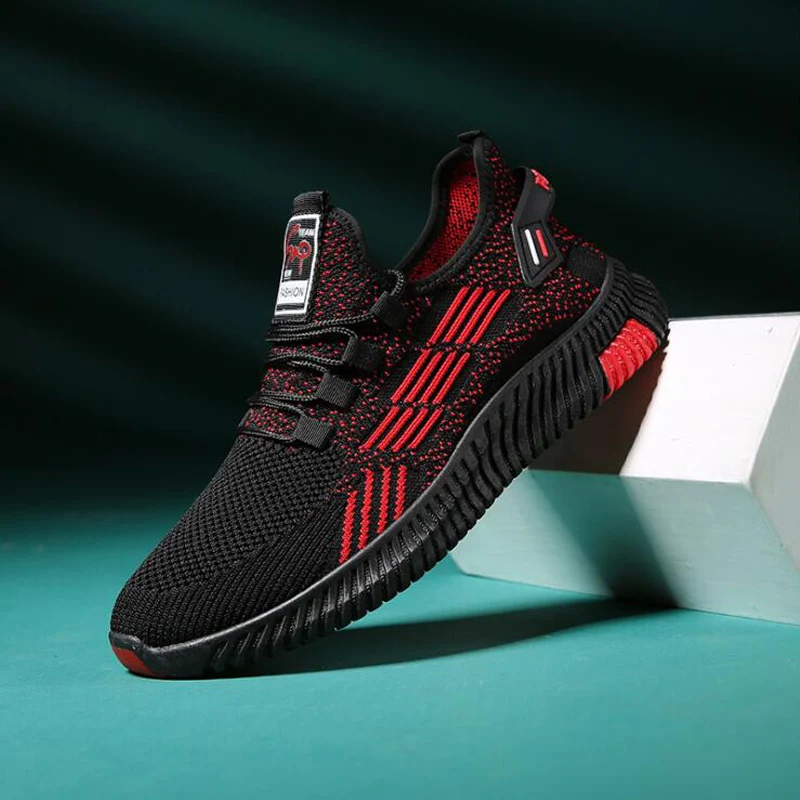 

Мужская Легкая спортивная обувь, красная сетчатая дышащая Спортивная обувь для отдыха на открытом воздухе и бега, осень 2021