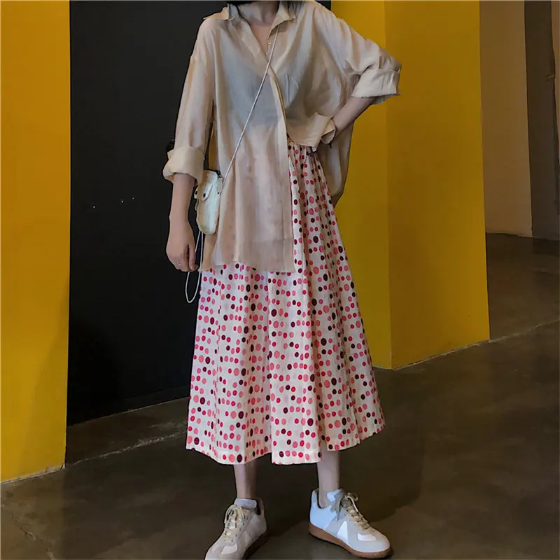 Длинные юбки-трапеции в горошек Alien Kitty летние тонкие универсальные юбки