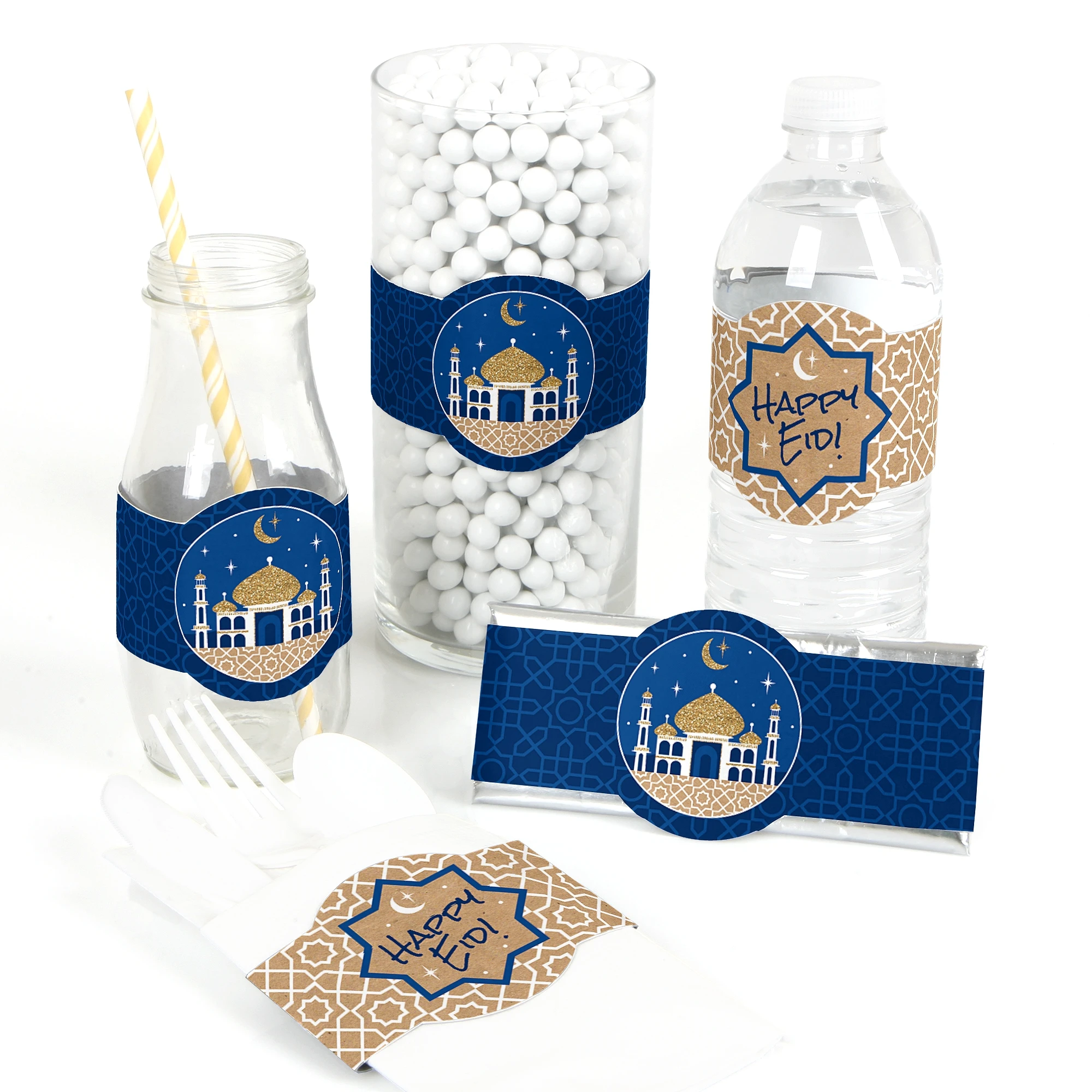 

30Pieces Ramadan Candy Wrapper Labels,Eid Mubarak DIY Wrapper Favors and Decorations, Eid Mubarak Decor, Water Bottle Stickers