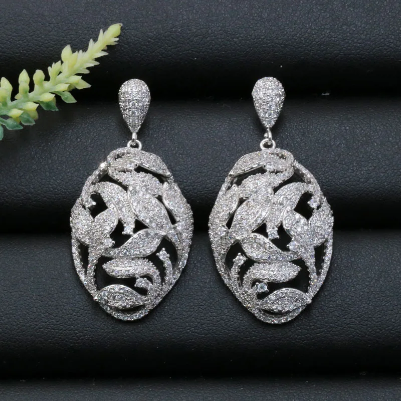 

Vanifi Fashion Jewelry Luxury Artistic Plants Oval Cubic Zircon Earrings Stud Micro Pave Engagement Popular Earring Best Gift
