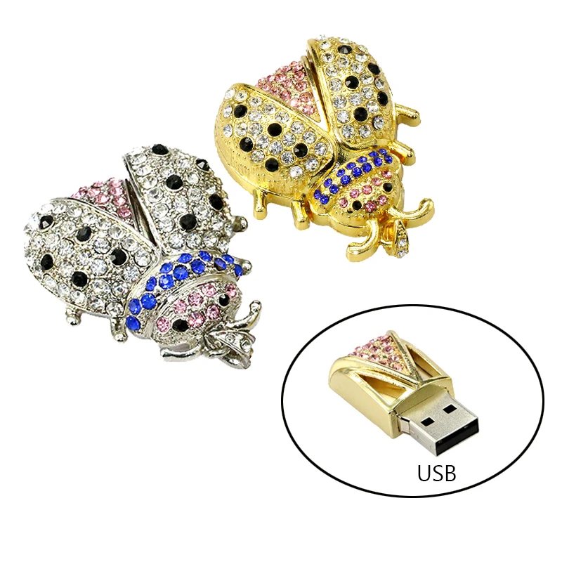 С украшением в виде кристаллов Жук флеш-диск Usb 2 0 с бриллиантами ожерелье божьей