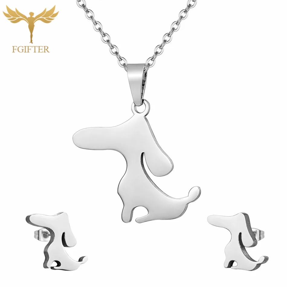 Dog Jewelry Set Fgift, Детский комплект ювелирных изделий для девочек, серьги-гвоздики в виде лошади, ожерелье с подвеской, ювелирные изделия из нержавеющей стали, детский подарок - Окраска металла: Dog Jewelry Set
