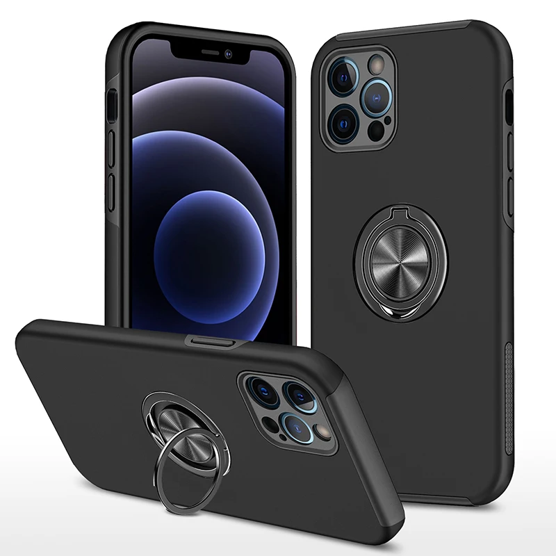

Soft Silicone Phone Case For iPhone 12 8 7 6 6S Plus X 5S SE 2020 XR 11 12 Pro XS MAX Magnet Ring Holder Back Half-wrapped Cases