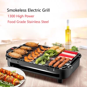 220v smokeless electric grill multi function barbecue electrique griddle 1300w household bbq machine stainless steel cooking free global shipping