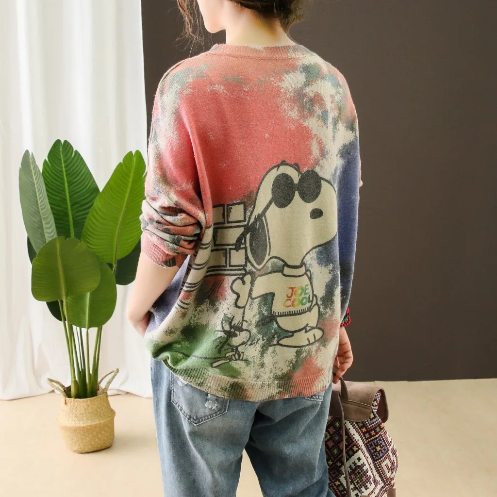 Европа Америка оригинальный Harajuku круглый вырез женский свитер свободный большой