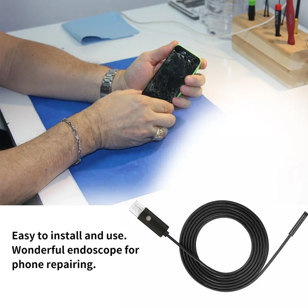 

LESHP 2M/5M/10M 5.5mm 6 LED Black Endoscope Exposure Light Automatic 2 In 1 Smartphone USB Inspection Camera For Android For IOS