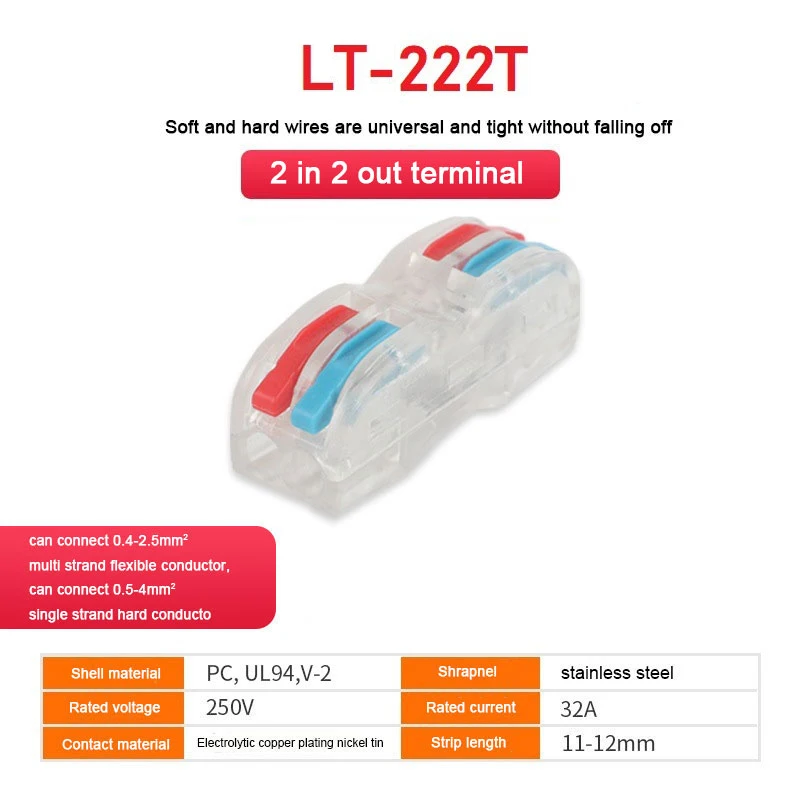 

LT SPL Quick Wire Connector Transparent Universal Wiring Cable Connectors Push-in Conductor Terminal Block Light Wire Splitter