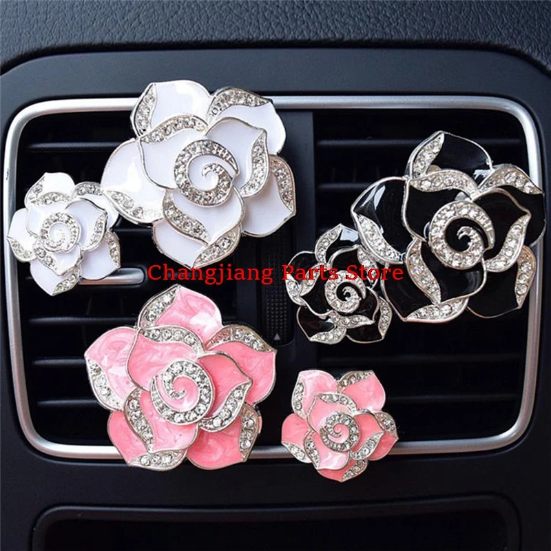 

2x Car Perfume Colorful Flowers Bling Diamond Car Air Freshener Clip Decorations Fashion