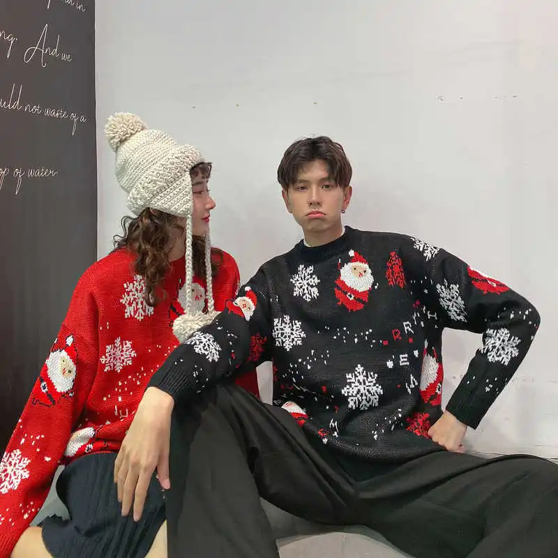 

Christmas Knitted Sweater Women Warm Cashmere Sweater Female Pullovers Korean Cartoon Loose Jumper Oversized Autumn Sweater Top