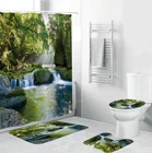 Дождевая занавеска для душа Водопад, Противоскользящие коврики с изображением джунглей, туманных гор и муссиных камней, крышка унитаза, набор ковриков для ванной