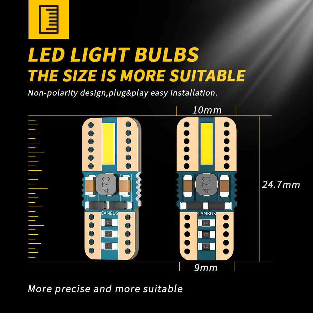 DXZ 100PCS T10 LED Car W5W Bulbs Canbus 168 194 2-SMD 6000K White Interior Dome Map Parking Lights Error Free Non-polar |