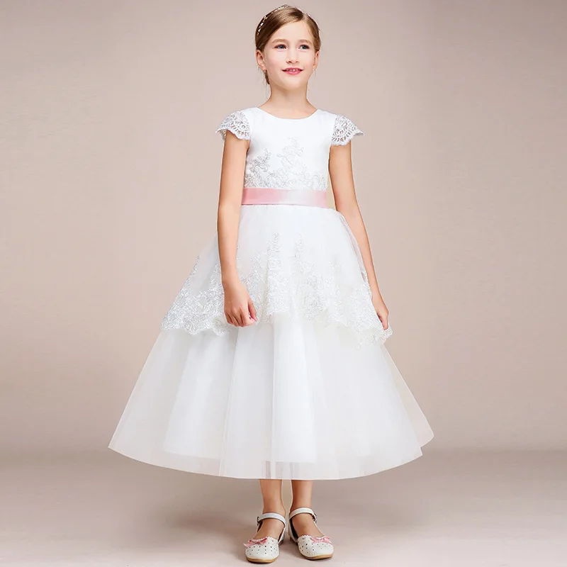 Белые Свадебные Платья с цветочным узором для девочек Элегантные кружевные