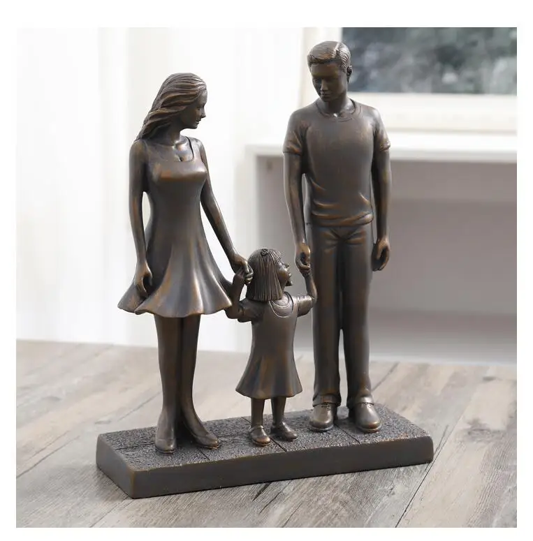 Ретро Ностальгический happy family украшения семья из трех человек для свадьбы, годовщины, дня рождения подарок жене статуя Семья украшения из смолы