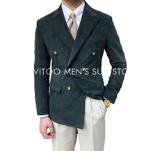Traje de pana ajustado para hombre, Blazer cálido de alta calidad para invierno, conjunto de negocios para boda, chaqueta sólida clásica, novedad (4)