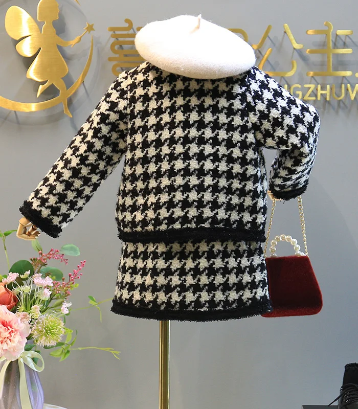 Костюм-двойка детский зимний в клетку теплый кардиган пальто и юбка | Мать