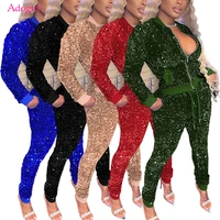 adogirl christmas sequins 2 piece set women zipper long sleeve jacket tops drawstring pants autumn tracksuit club party suit