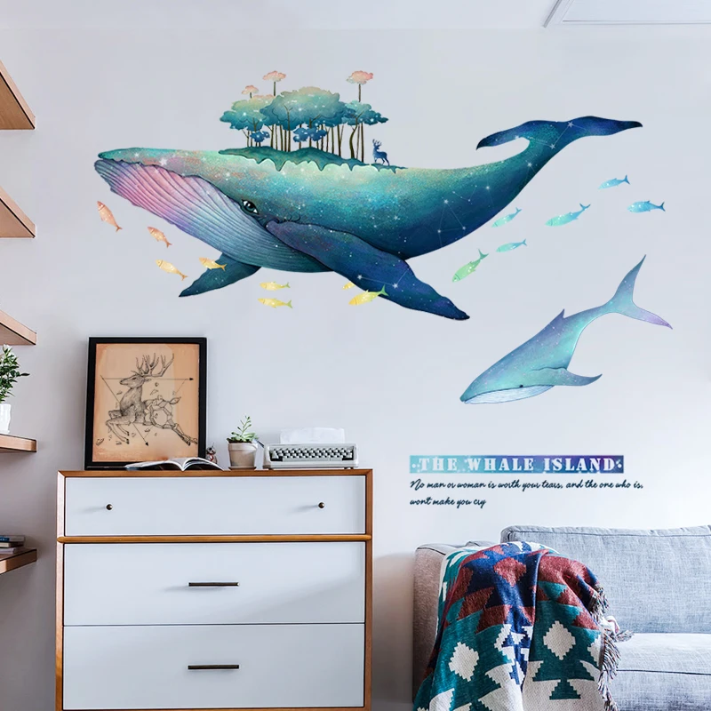 

Creative Dream Whale Wall Stickers for Living Room Bedroom Bathroom Animals Sofa Background Home Decor Wallpaper Self-adhesive