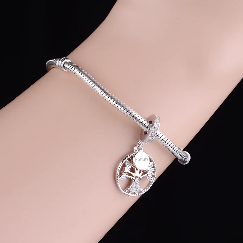 

Rose Gold Color Family Tree Charms Bead Fit Original Charms Summer 2020 New Bracelet 925 Sterling Silver Jewelry Gift Berloque