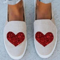 2021 new spring and autumn casual sequined heart shaped one step round toe low cut womens canvas shoes