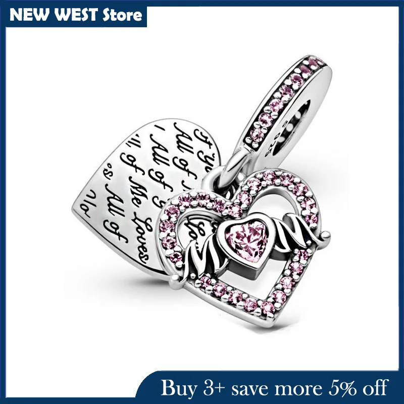 

2021 Mother's Day New 925 Sterling Silver Beads Heart & Mum Dangle Charm Fit Original Pandora Bracelet Women DIY Jewelry